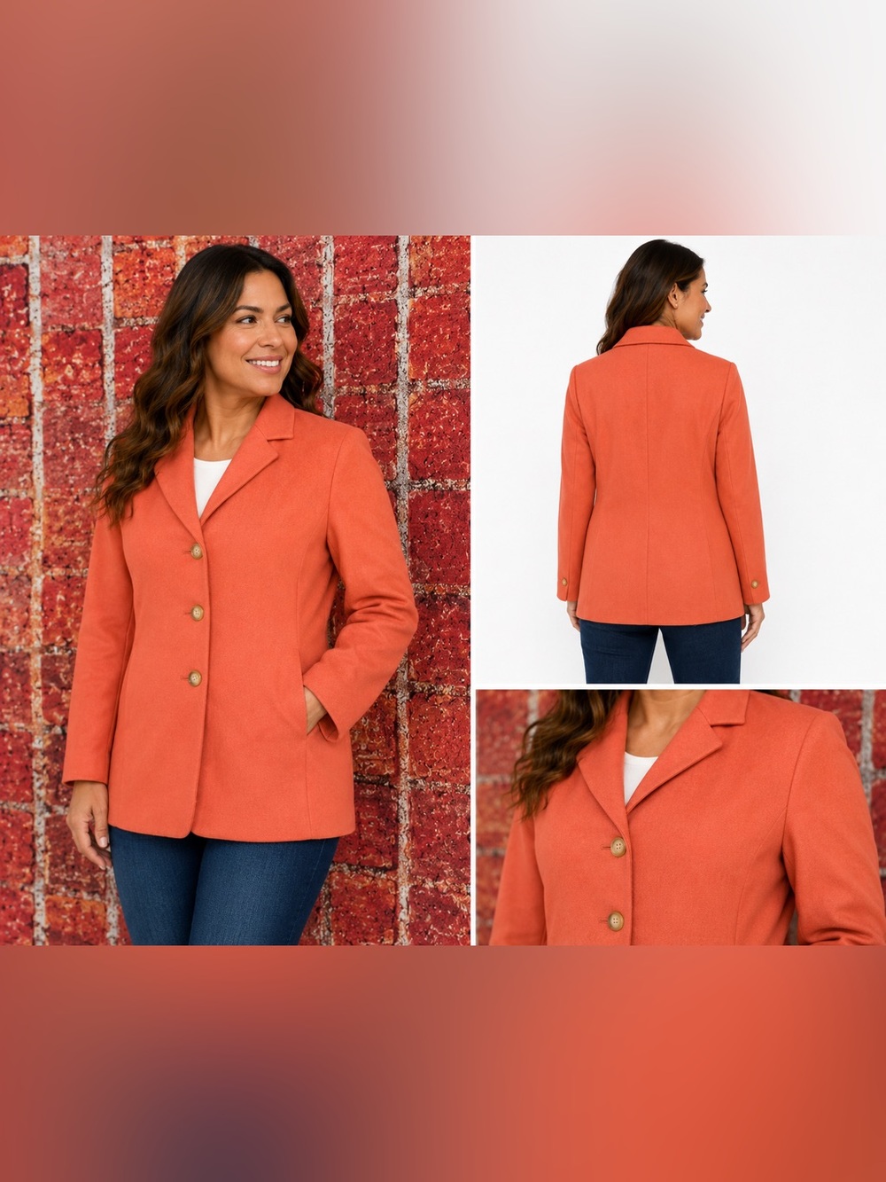 Talbots Coral Orange Wool Cashmere Blend Blazer Jacket Women’s Size 14